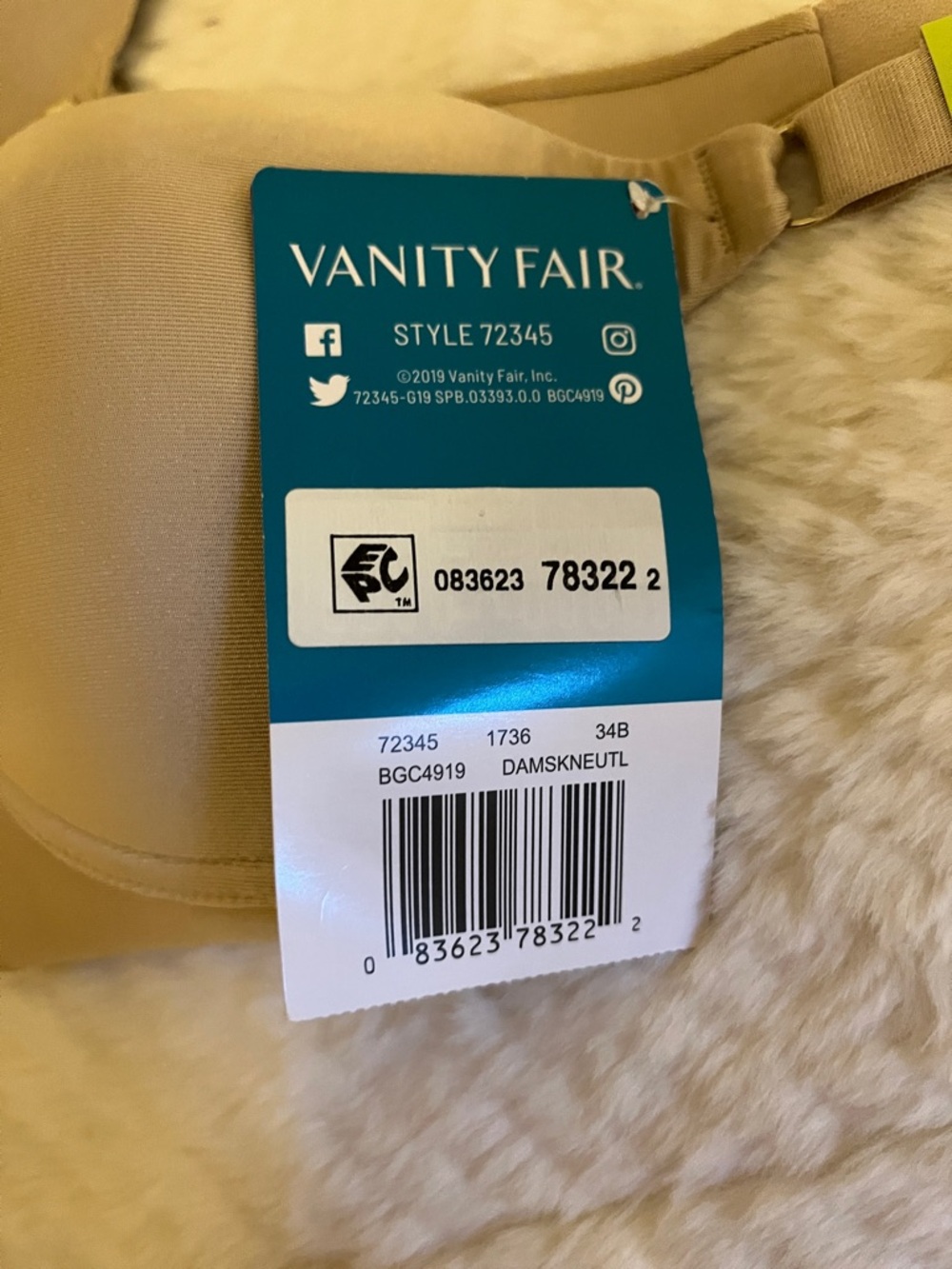 Vanity Fair Beige Smooth Wirefree T-Shirt Bra 34B - Picture 4 of 4